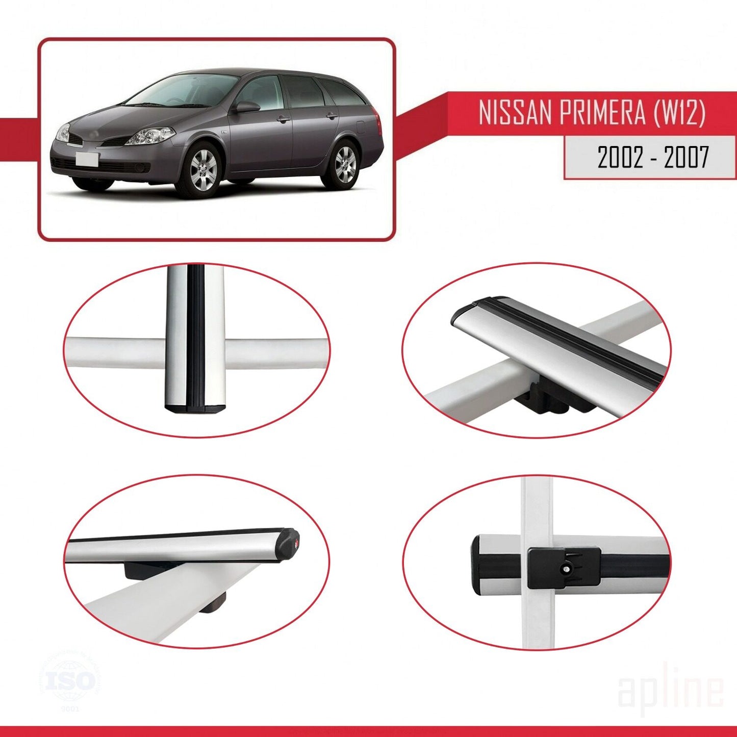Compatible avec Nissan Primera 3 (W12) Traveller 2002-2007 BASIC Model Barres de Toit Railing Porte-Bagages de Voiture Gris Aluminium 3 Barres