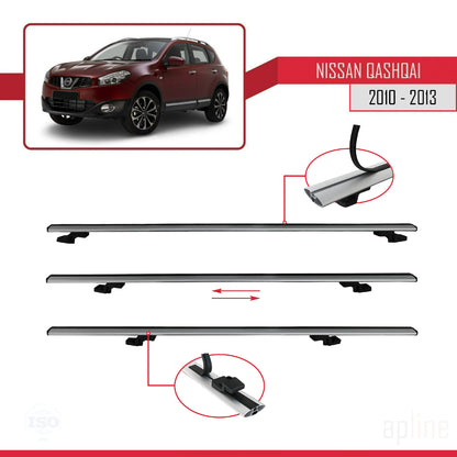 Compatible with Nissan Qashqai (J10) Post-Facelift 2010-2013 BASIC Model Car Roof Rack Cross Bar Grey Aluminium 3 Bars