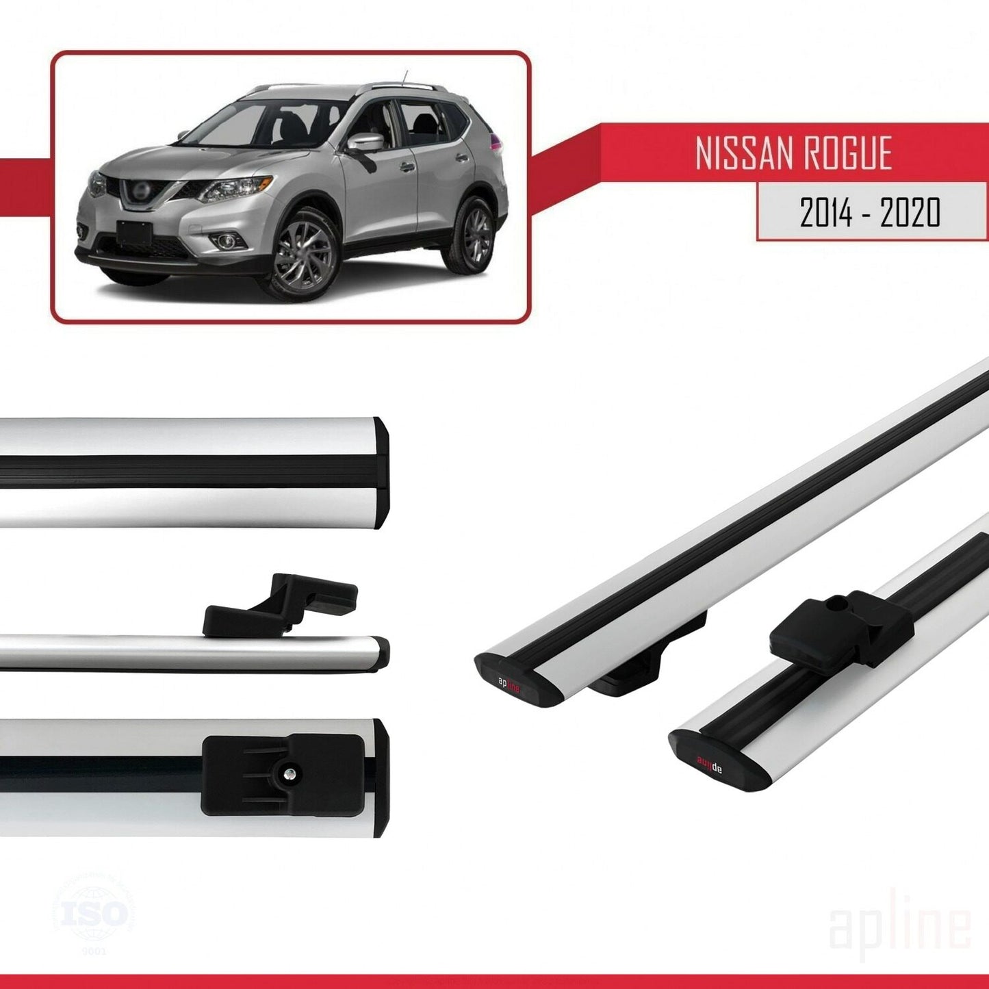 Compatible avec Nissan Rogue 2 (T32) 2014-2020 BASIC Model Barres de Toit Railing Porte-Bagages de Voiture Gris Aluminium 2 Barres