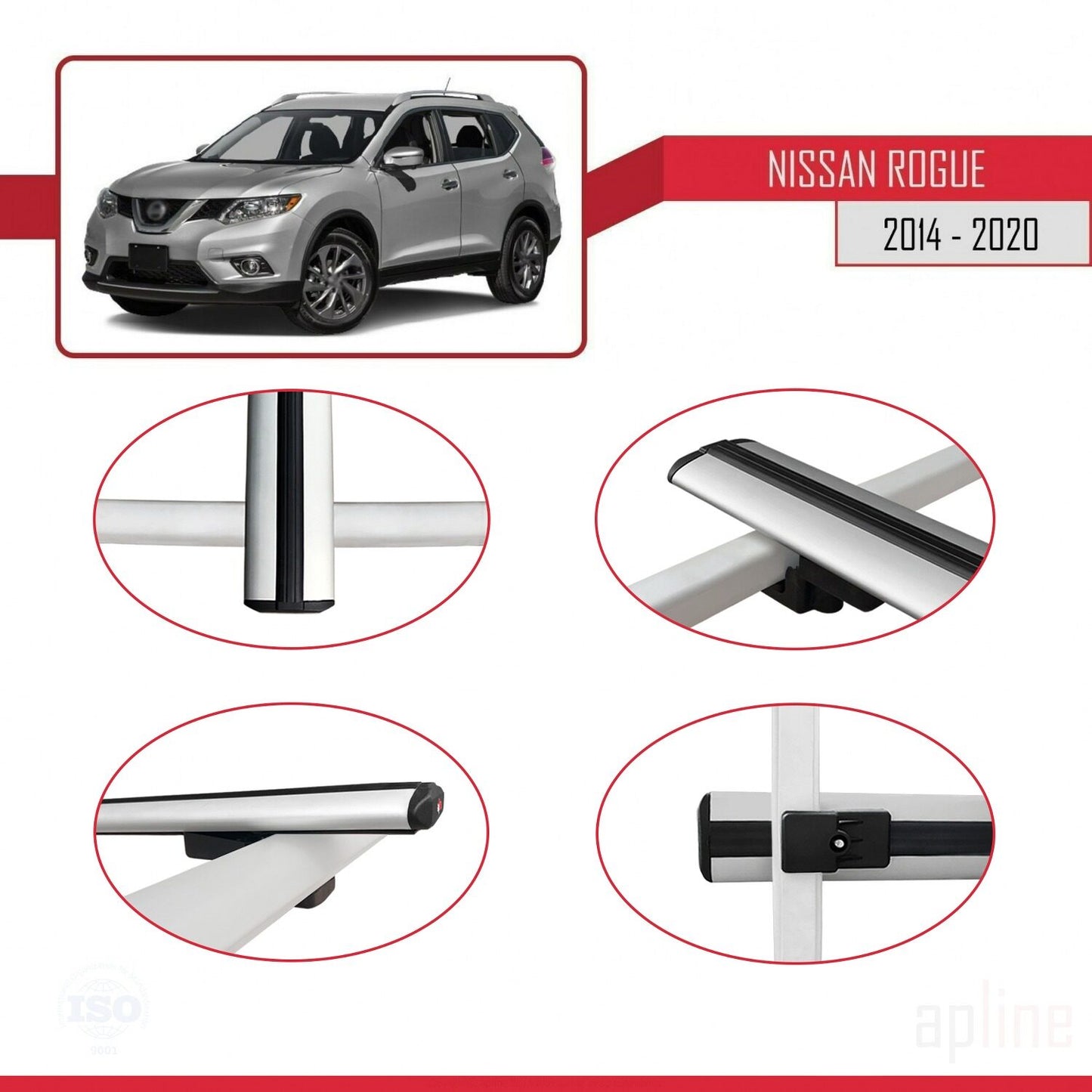 Compatible avec Nissan Rogue 2 (T32) 2014-2020 BASIC Model Barres de Toit Railing Porte-Bagages de Voiture Gris Aluminium 2 Barres