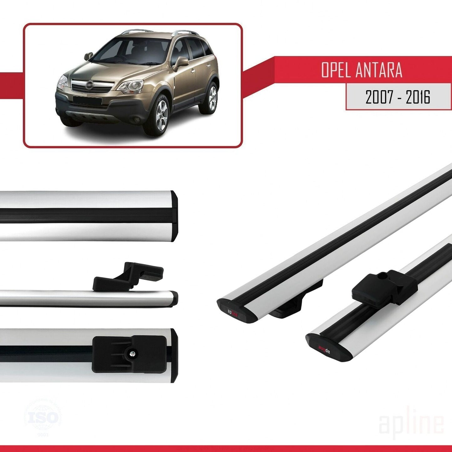 Compatible avec Opel Antara 2007-2016 BASIC Model Barres de Toit Railing Porte-Bagages de Voiture Gris Aluminium 2 Barres