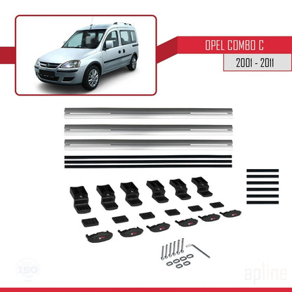 Compatible avec Opel Combo C 2001-2011 BASIC Model Barres de Toit Railing Porte-Bagages de Voiture Gris Aluminium 3 Barres