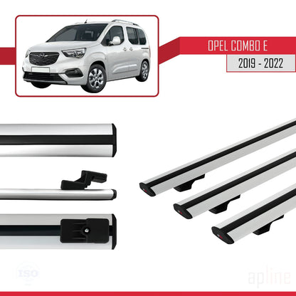 Compatible with Opel Combo E Life 2019-2022 BASIC Model Car Roof Rack Cross Bar Grey Aluminium 3 Bars