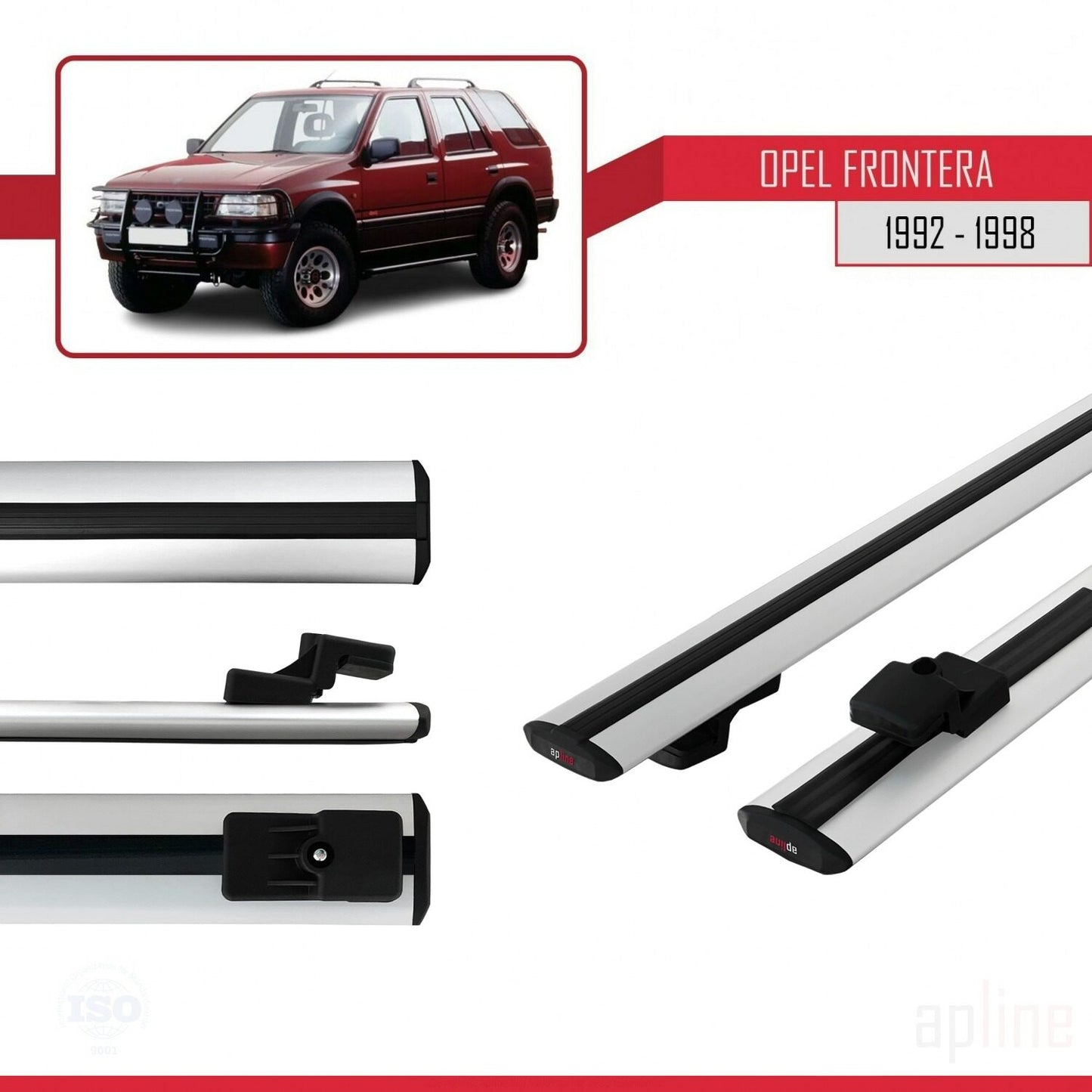 Compatible with Opel Frontera 1992-1998 BASIC Model Car Roof Rack Cross Bar Grey Aluminium 2 Bars
