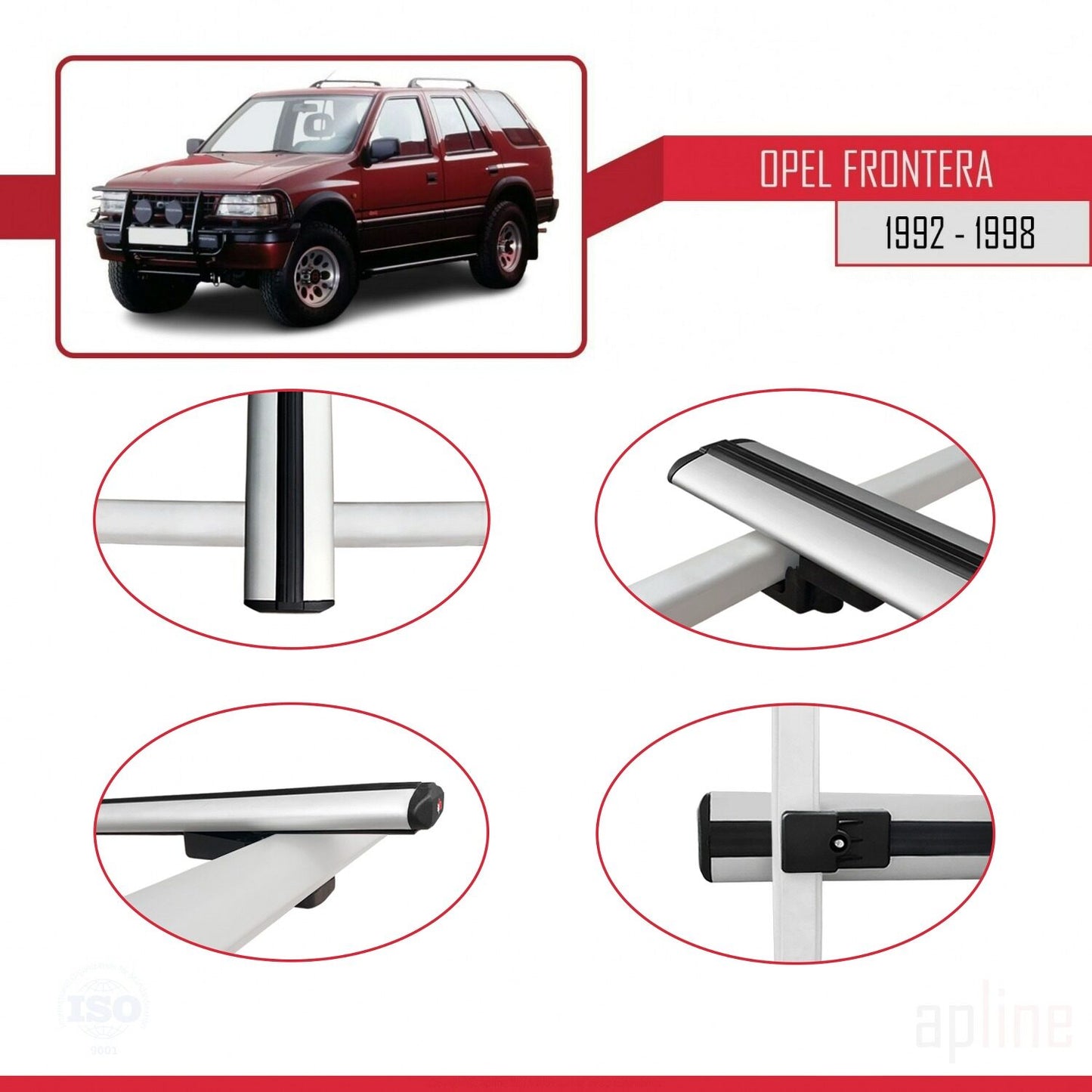 Compatible with Opel Frontera 1992-1998 BASIC Model Car Roof Rack Cross Bar Grey Aluminium 2 Bars