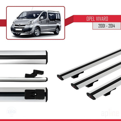 Compatible avec Opel Vivaro A 2001-2014 BASIC Model Barres de Toit Railing Porte-Bagages de Voiture Gris Aluminium 3 Barres