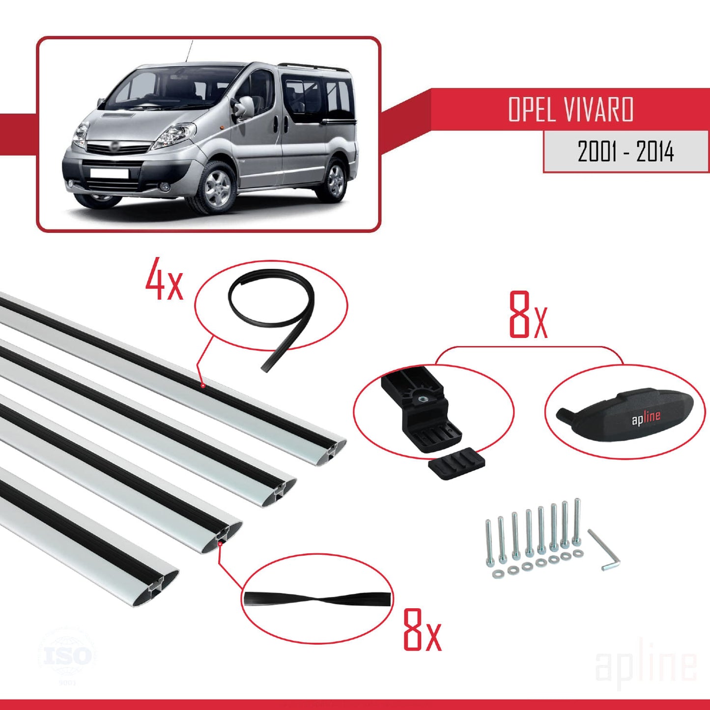 Compatible avec Opel Vivaro A 2001-2014 BASIC Model Barres de Toit Railing Porte-Bagages de Voiture Gris Aluminium 4 Barres