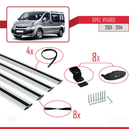 Compatible avec Opel Vivaro A 2001-2014 BASIC Model Barres de Toit Railing Porte-Bagages de Voiture Gris Aluminium 4 Barres