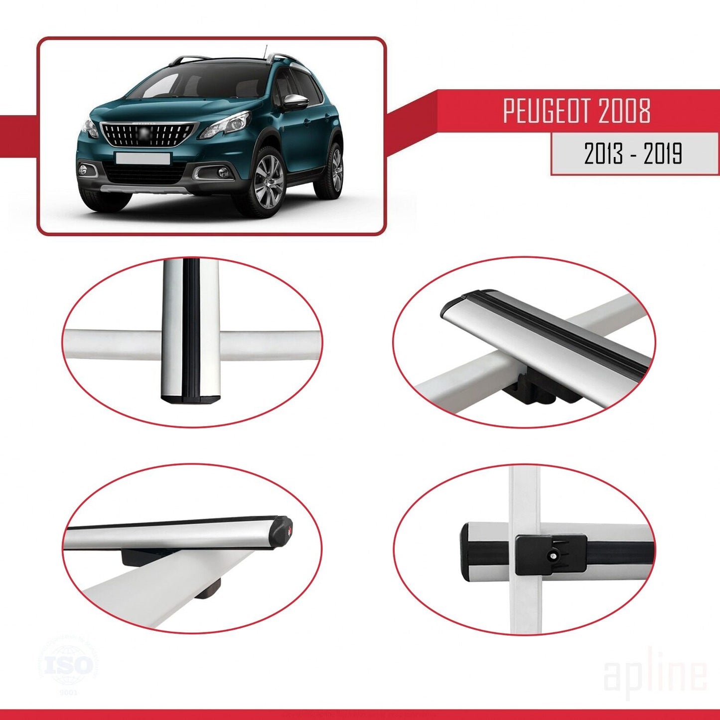 Compatible avec Peugeot 2008 (A94) 2013-2019 BASIC Model Barres de Toit Railing Porte-Bagages de Voiture Gris Aluminium 3 Barres