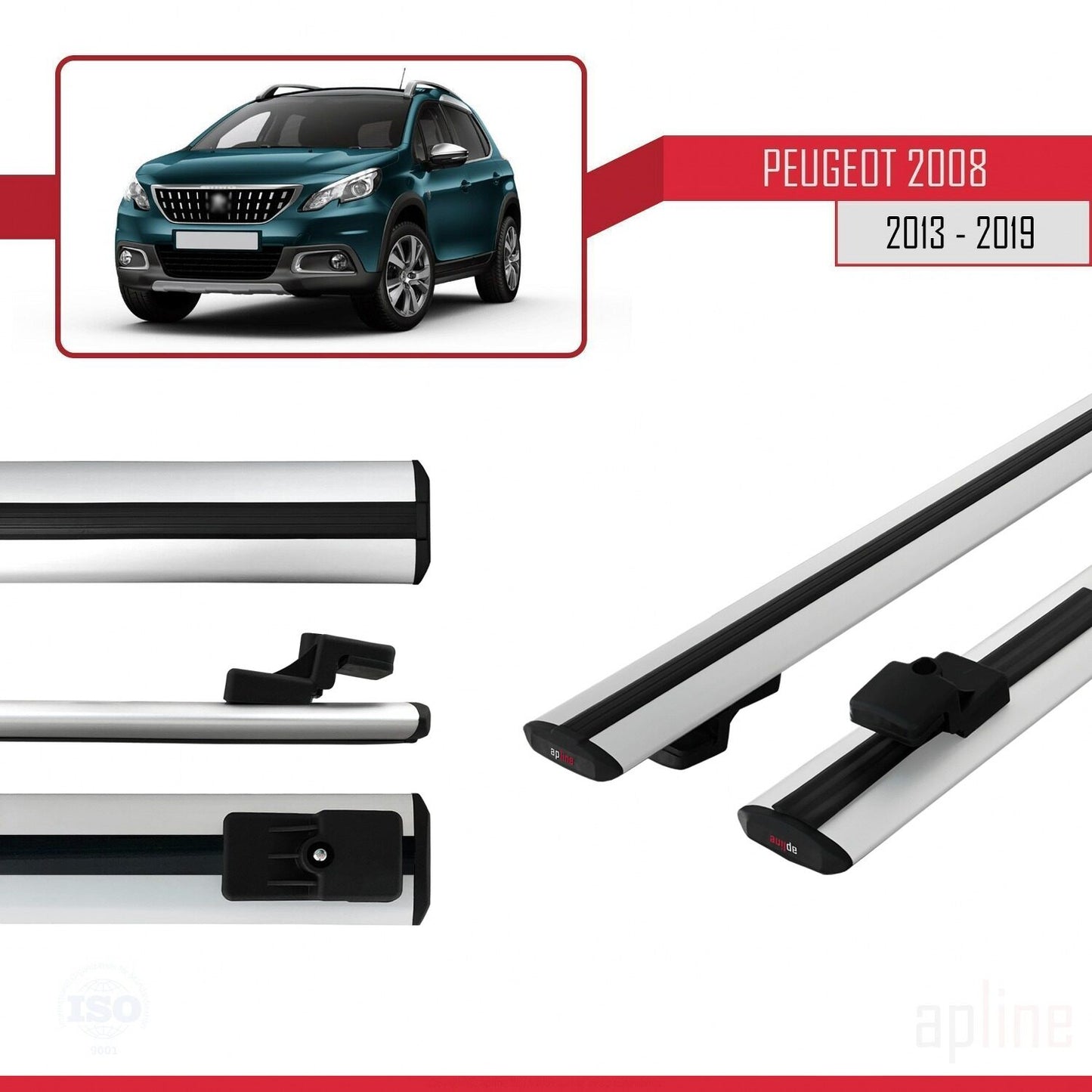 Compatible avec Peugeot 2008 (A94) 2013-2019 BASIC Model Barres de Toit Railing Porte-Bagages de Voiture Gris Aluminium 2 Barres