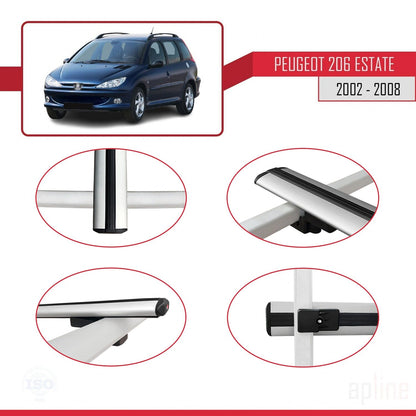 Compatible avec Peugeot 206 Break 2002-2008 BASIC Model Barres de Toit Railing Porte-Bagages de Voiture Gris Aluminium 2 Barres