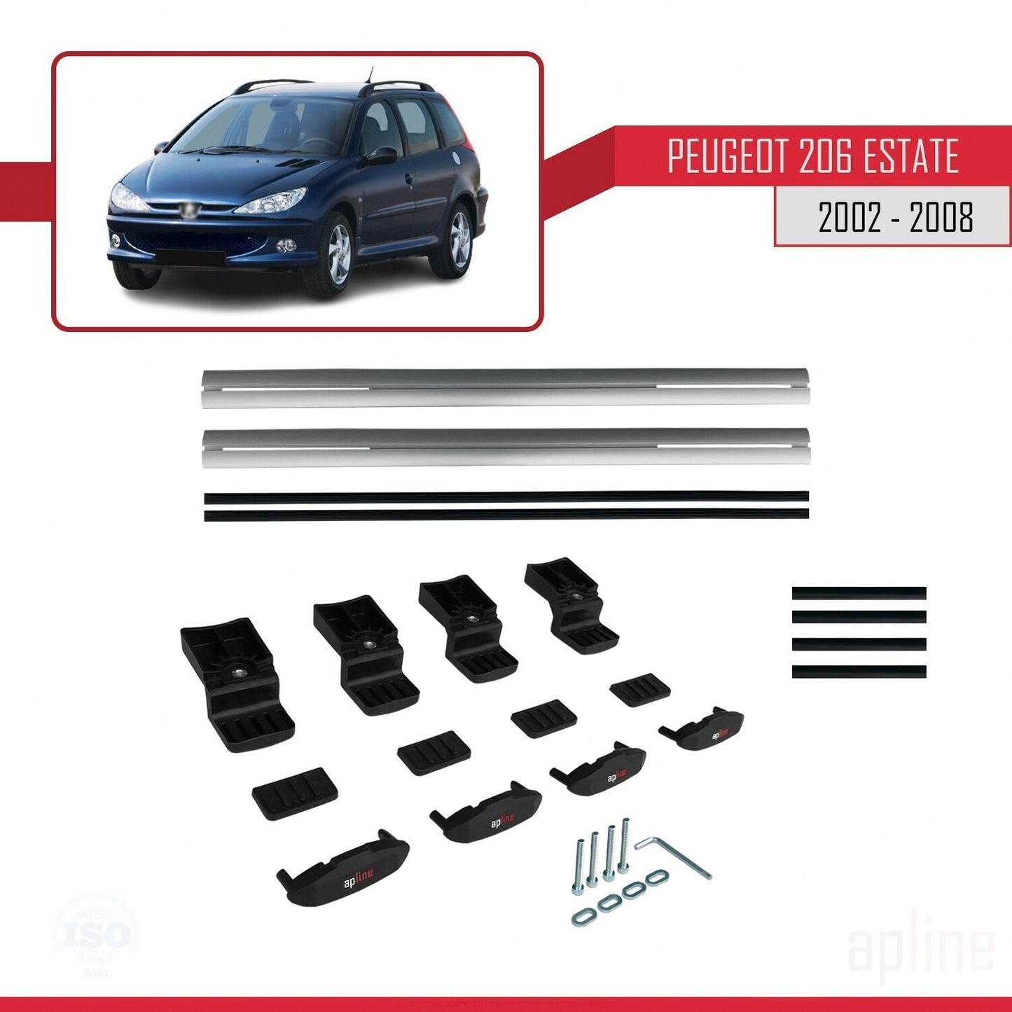 Compatible avec Peugeot 206 Break 2002-2008 BASIC Model Barres de Toit Railing Porte-Bagages de Voiture Gris Aluminium 2 Barres