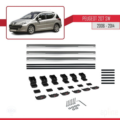 Compatible avec Peugeot 207 Break 2006-2014 BASIC Model Barres de Toit Railing Porte-Bagages de Voiture Gris Aluminium 3 Barres