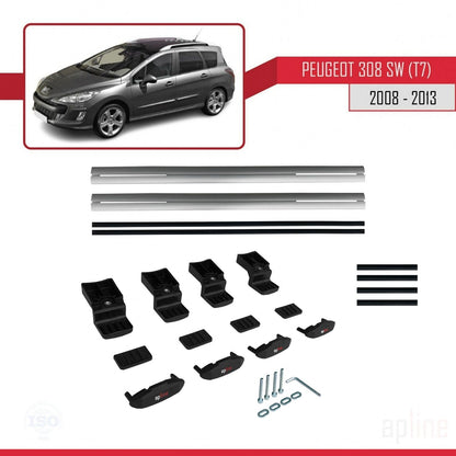 Compatible avec Peugeot 308 (T7) Break 2008-2013 BASIC Model Barres de Toit Railing Porte-Bagages de Voiture Gris Aluminium 2 Barres