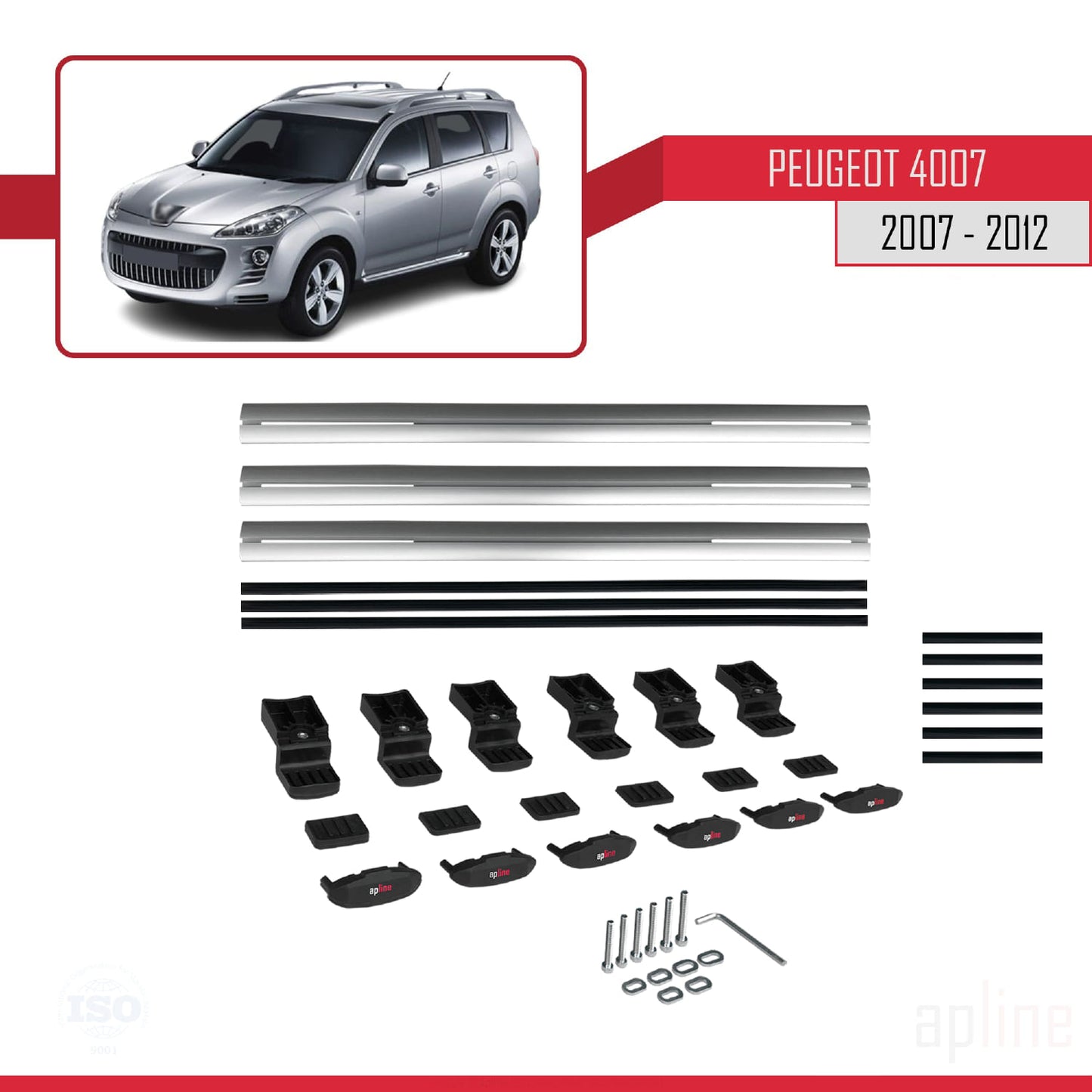 Compatible avec Peugeot 4007 2007-2012 BASIC Model Barres de Toit Railing Porte-Bagages de Voiture Gris Aluminium 3 Barres