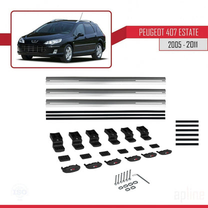 Compatible avec Peugeot 407 Break 2005-2011 BASIC Model Barres de Toit Railing Porte-Bagages de Voiture Gris Aluminium 3 Barres