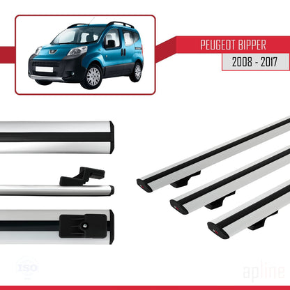 Compatible with Peugeot Bipper 2008-2017 BASIC Model Car Roof Rack Cross Bar Grey Aluminium 3 Bars