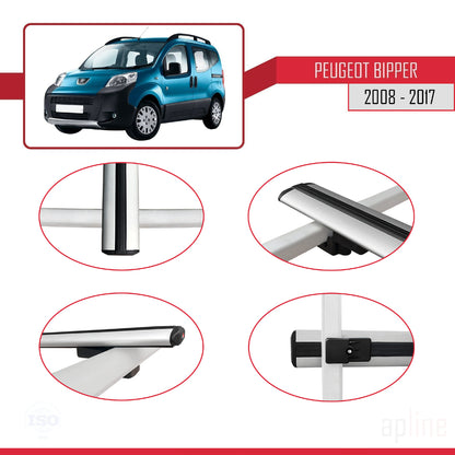 Compatible avec Peugeot Bipper 2008-2017 BASIC Model Barres de Toit Railing Porte-Bagages de Voiture Gris Aluminium 2 Barres