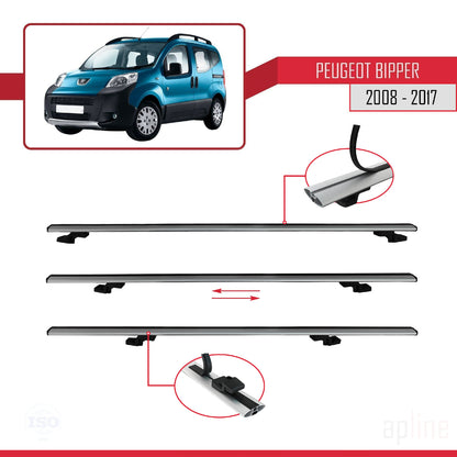 Compatible avec Peugeot Bipper 2008-2017 BASIC Model Barres de Toit Railing Porte-Bagages de Voiture Gris Aluminium 2 Barres