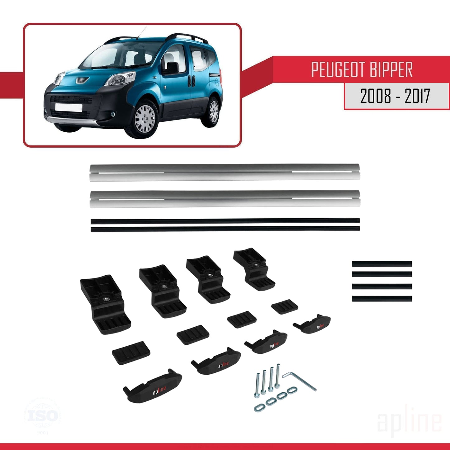 Compatible avec Peugeot Bipper 2008-2017 BASIC Model Barres de Toit Railing Porte-Bagages de Voiture Gris Aluminium 2 Barres
