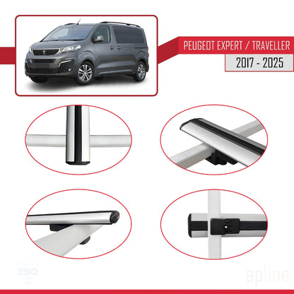 Compatible avec Peugeot Expert 3 Traveller 2017-2025 BASIC Model Barres de Toit Railing Porte-Bagages de Voiture Gris Aluminium 4 Barres