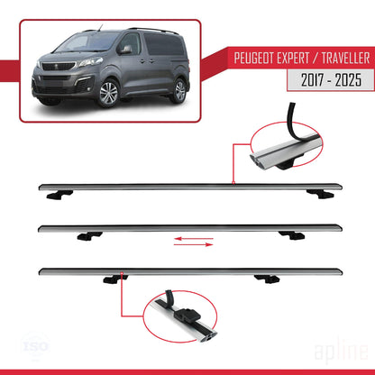 Compatible avec Peugeot Expert 3 Traveller 2017-2025 BASIC Model Barres de Toit Railing Porte-Bagages de Voiture Gris Aluminium 4 Barres
