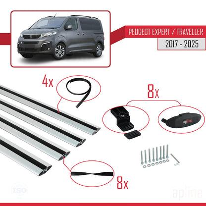 Compatible avec Peugeot Expert 3 Traveller 2017-2025 BASIC Model Barres de Toit Railing Porte-Bagages de Voiture Gris Aluminium 4 Barres