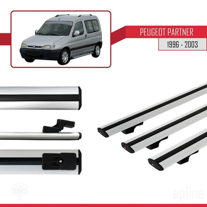 Compatible avec Peugeot Partner Pre-Facelift 1996-2003 BASIC Model Barres de Toit Railing Porte-Bagages de Voiture Gris Aluminium 3 Barres