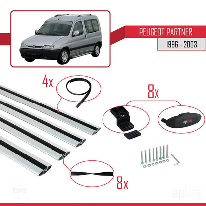 Compatible avec Peugeot Partner Pre-Facelift 1996-2003 BASIC Model Barres de Toit Railing Porte-Bagages de Voiture Gris Aluminium 4 Barres