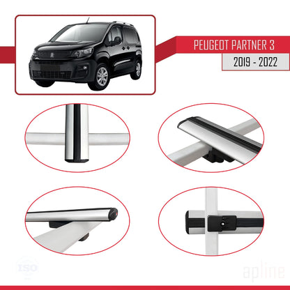 Compatible avec Peugeot Partner 3 2019-2022 BASIC Model Barres de Toit Railing Porte-Bagages de Voiture Gris Aluminium 2 Barres