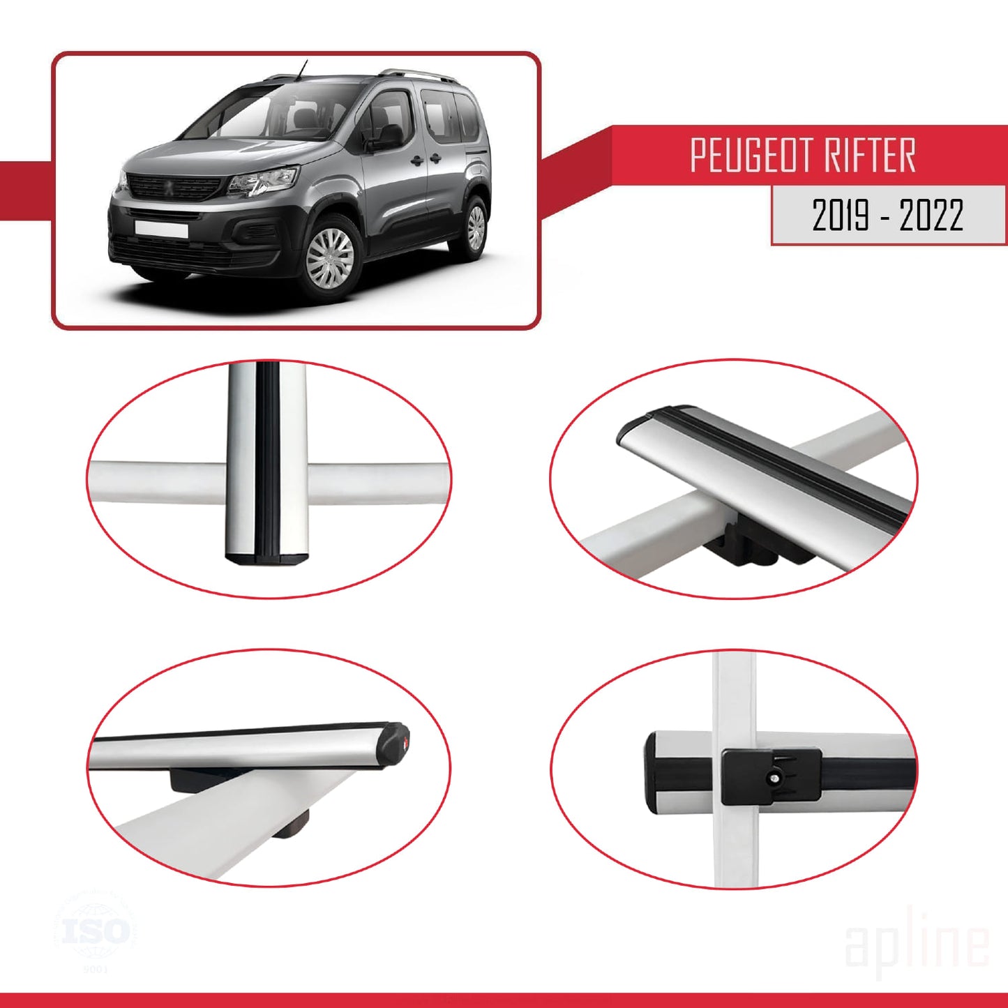 Compatible avec Peugeot Rifter 2019-2022 BASIC Model Barres de Toit Railing Porte-Bagages de Voiture Gris Aluminium 3 Barres
