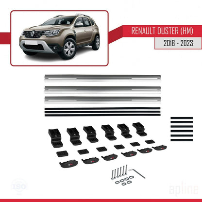 Compatible avec Renault Duster 2 (HM) 2018-2024 BASIC Model Barres de Toit Railing Porte-Bagages de Voiture Gris Aluminium 3 Barres