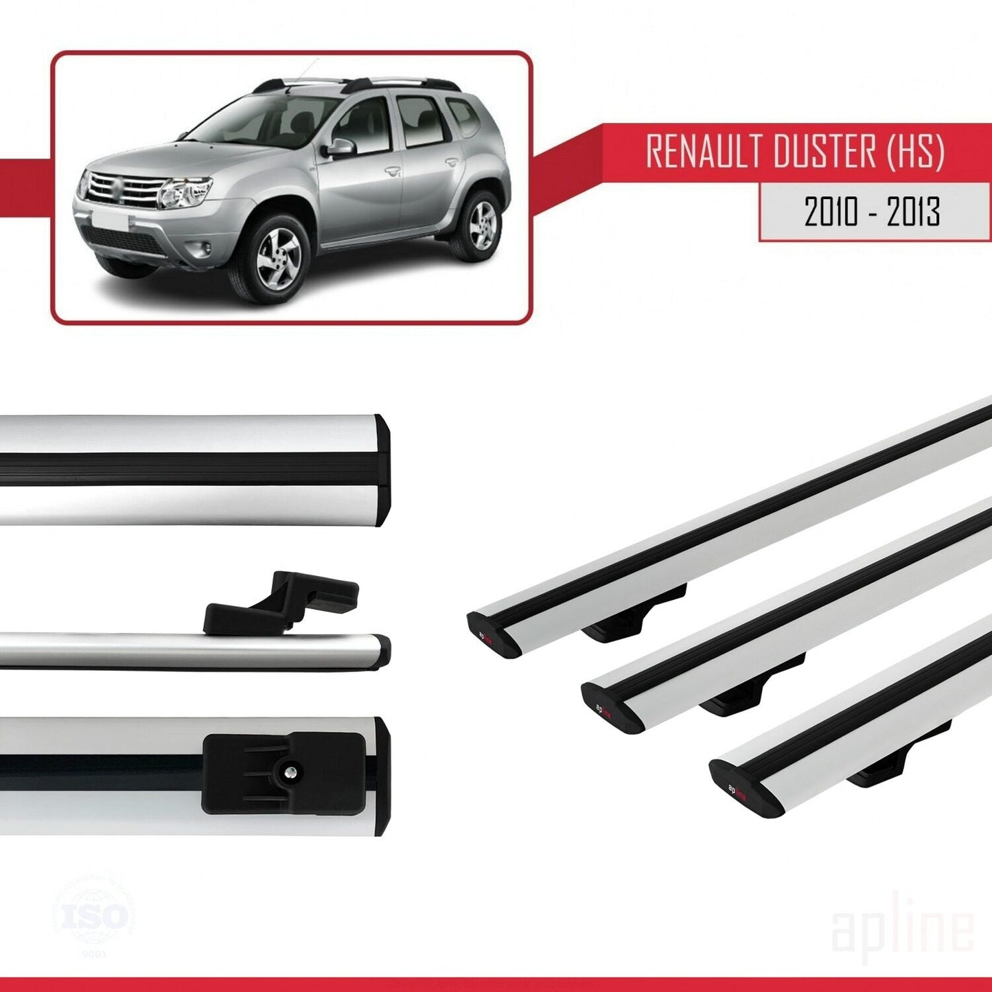 Compatible avec Renault Duster (HS) Pre-Facelift 2010-2013 BASIC Model Barres de Toit Railing Porte-Bagages de Voiture Gris Aluminium 3 Barres