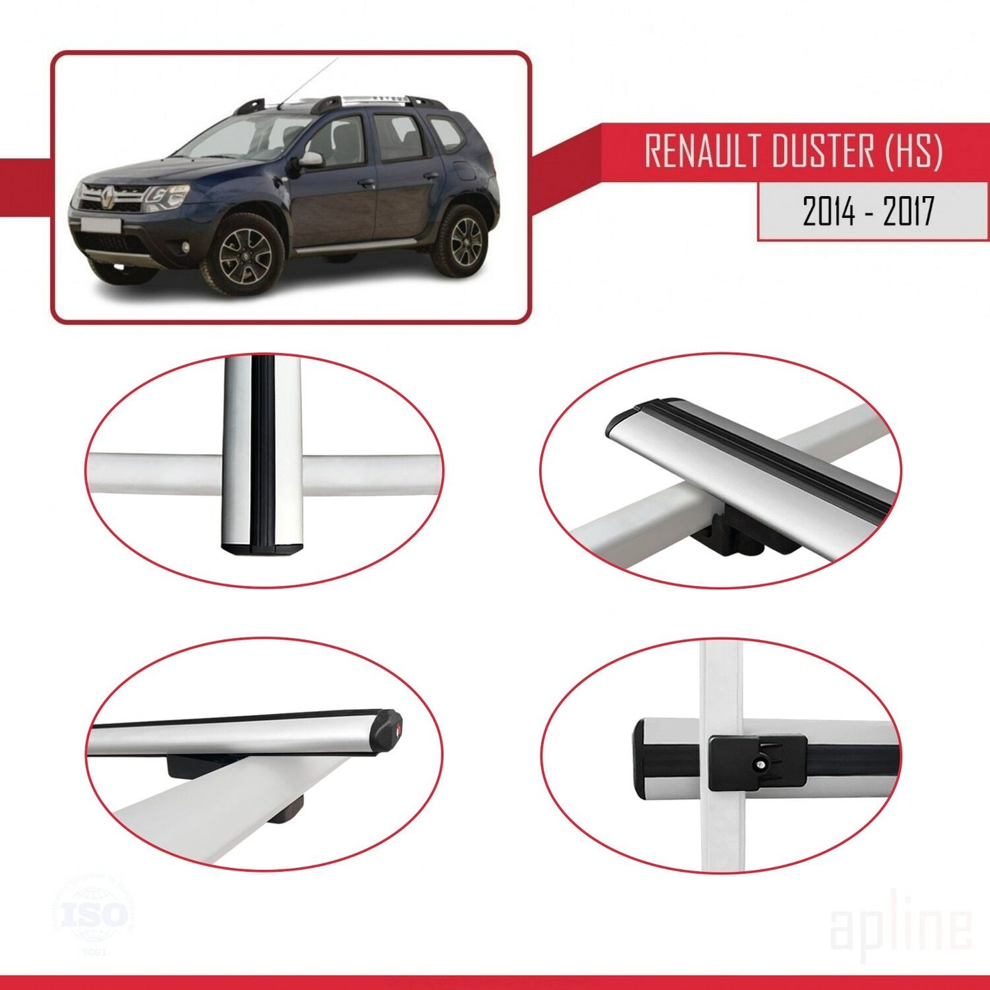 Compatible avec Renault Duster (HS) Post-Facelift 2014-2017 BASIC Model Barres de Toit Railing Porte-Bagages de Voiture Gris Aluminium 2 Barres