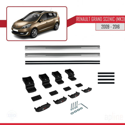 Compatible avec Renault Grand Scenic 3 2009-2016 BASIC Model Barres de Toit Railing Porte-Bagages de Voiture Gris Aluminium 2 Barres