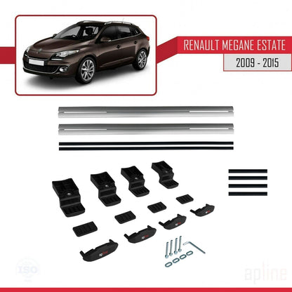 Compatible avec Renault Megane 3 ST 2009-2015 BASIC Model Barres de Toit Railing Porte-Bagages de Voiture Gris Aluminium 2 Barres