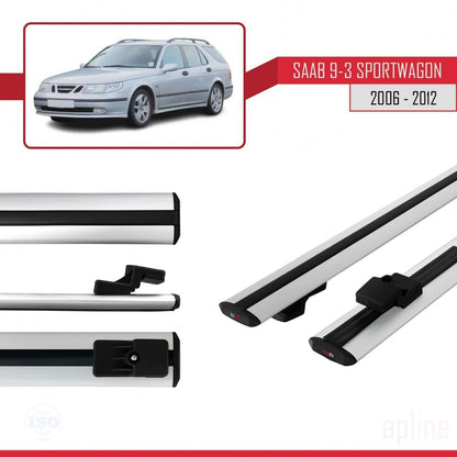 Compatible avec Saab 9-3 II Break 2006-2012 BASIC Model Barres de Toit Railing Porte-Bagages de Voiture Gris Aluminium 2 Barres