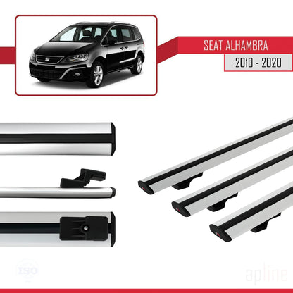 Compatible with Seat Alhambra 2 (7N) 2010-2020 BASIC Model Car Roof Rack Cross Bar Grey Aluminium 3 Bars