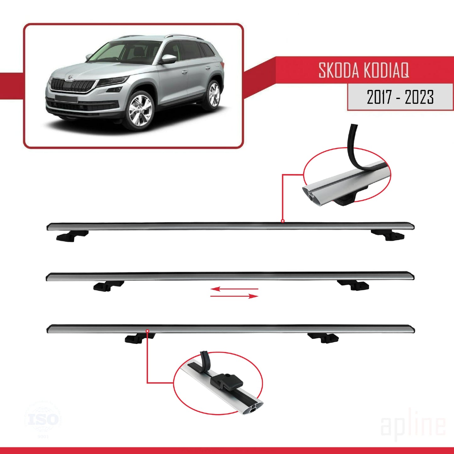 Compatible avec Skoda Kodiaq 2017-2023 BASIC Model Barres de Toit Railing Porte-Bagages de Voiture Gris Aluminium 2 Barres