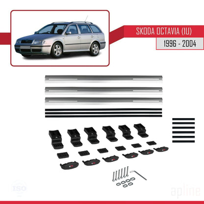 Compatible with Skoda Octavia (1U) 1996-2004 BASIC Model Car Roof Rack Cross Bar Grey Aluminium 3 Bars