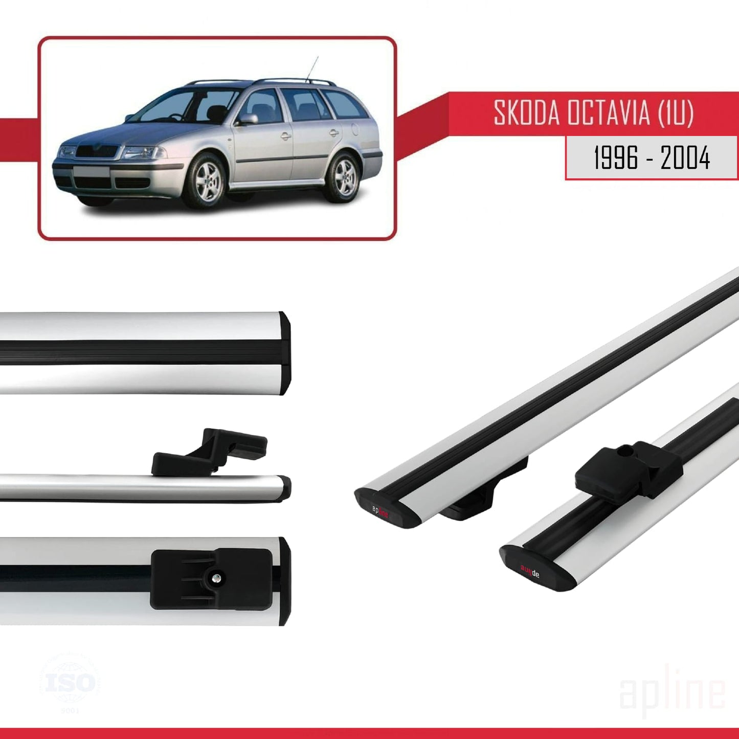 Compatible avec Skoda Octavia (1U) 1996-2004 BASIC Model Barres de Toit Railing Porte-Bagages de Voiture Gris Aluminium 2 Barres