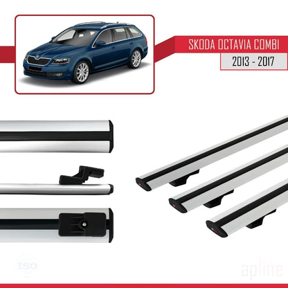 Compatible avec Skoda Octavia 3 (5E) Break Pre-Facelift 2013-2017 BASIC Model Barres de Toit Railing Porte-Bagages de Voiture Gris Aluminium 3 Barres