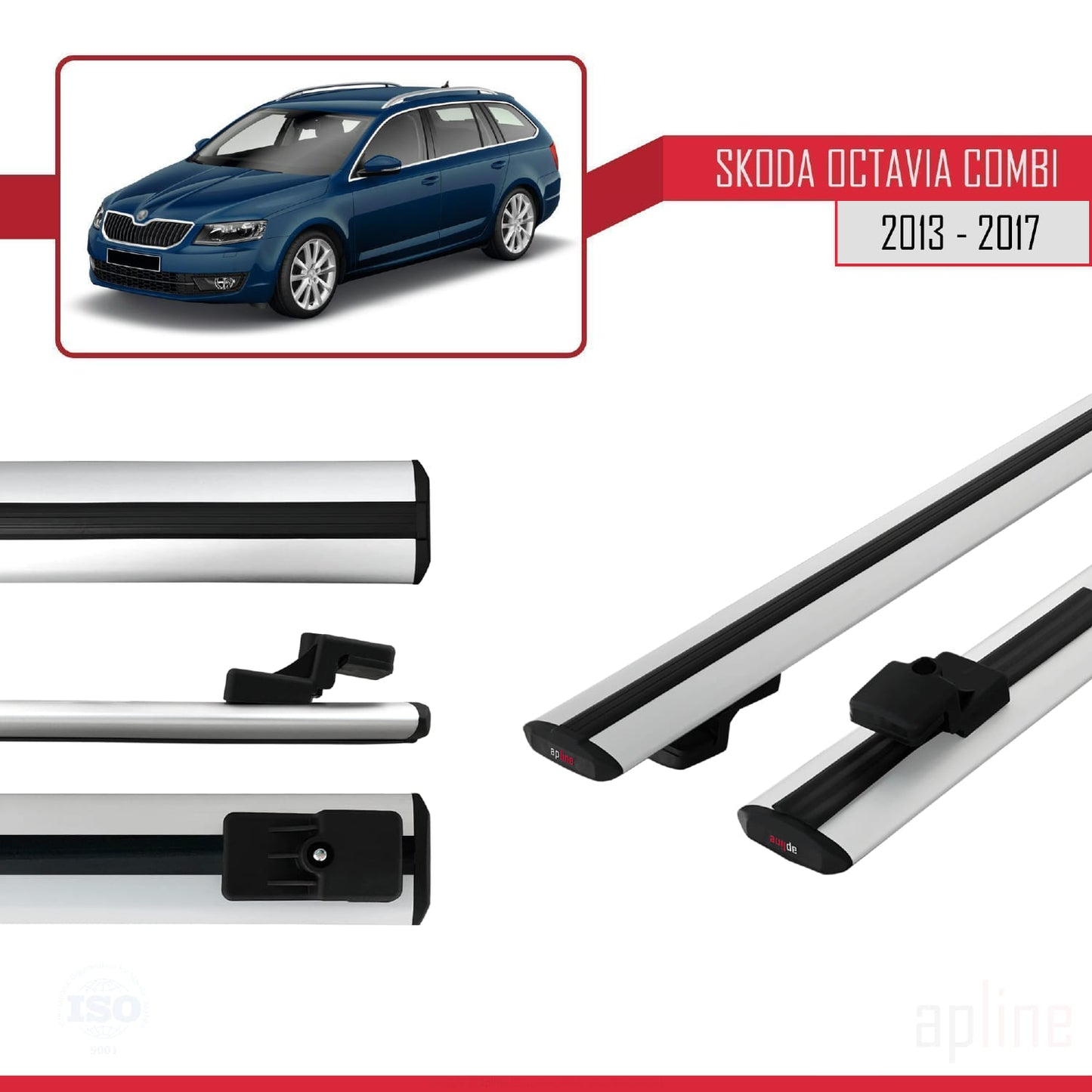 Compatible avec Skoda Octavia 3 (5E) Break Pre-Facelift 2013-2017 BASIC Model Barres de Toit Railing Porte-Bagages de Voiture Gris Aluminium 2 Barres