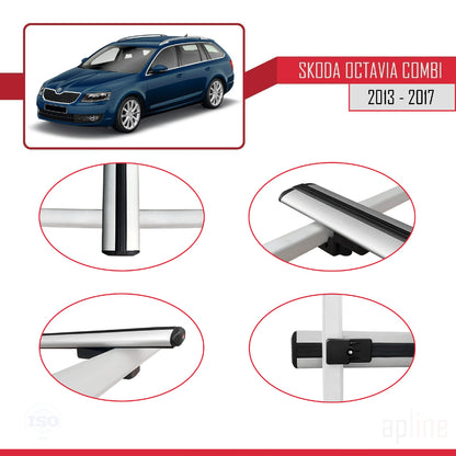 Compatible avec Skoda Octavia 3 (5E) Break Pre-Facelift 2013-2017 BASIC Model Barres de Toit Railing Porte-Bagages de Voiture Gris Aluminium 2 Barres