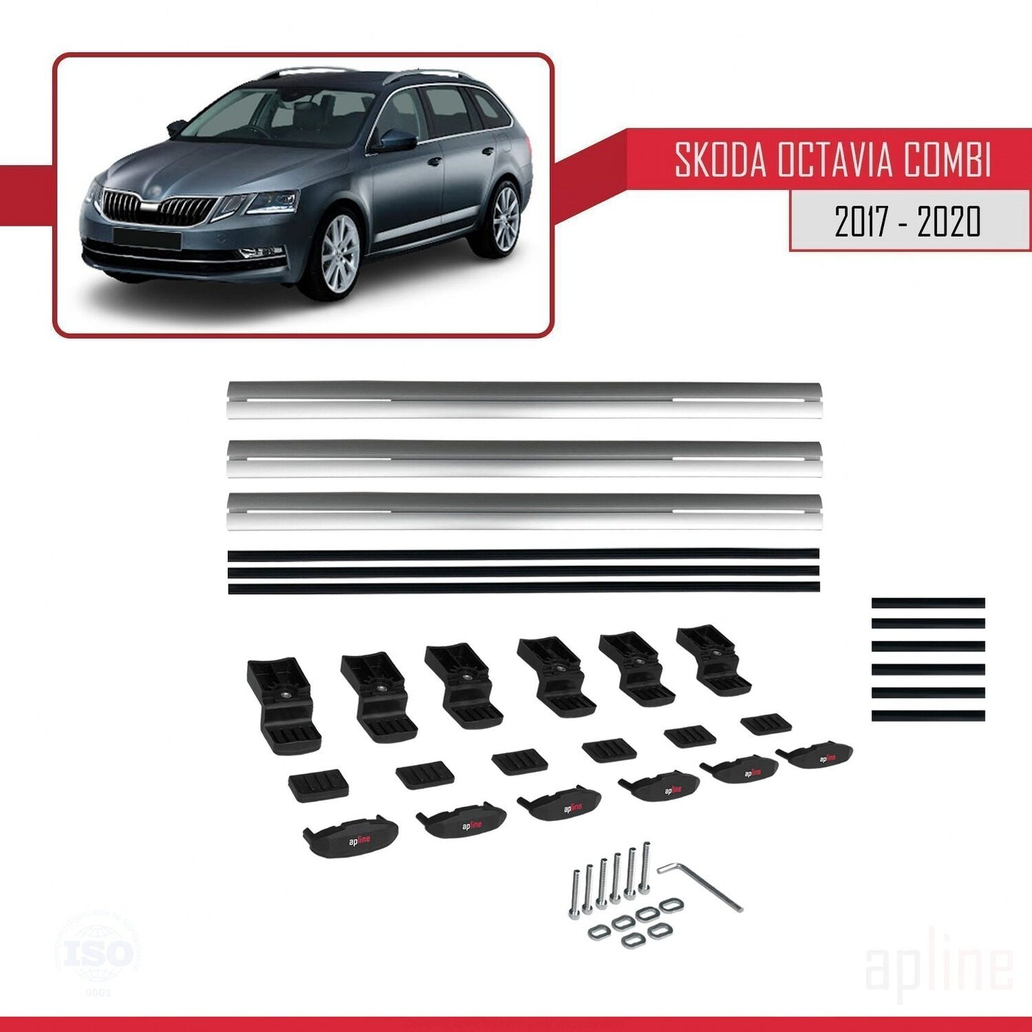 Compatible avec Skoda Octavia 3 (5E) Break Post-Facelift 2017-2020 BASIC Model Barres de Toit Railing Porte-Bagages de Voiture Gris Aluminium 3 Barres