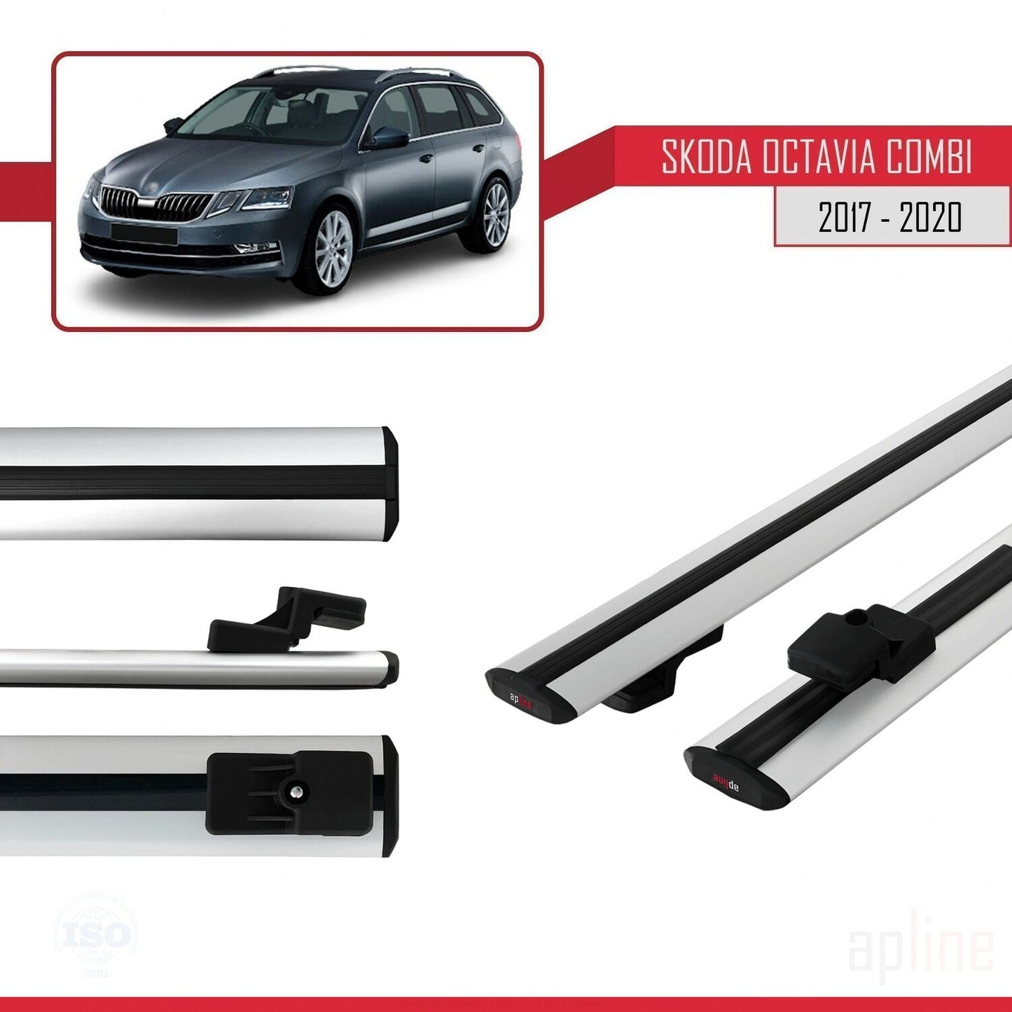 Compatible avec Skoda Octavia 3 (5E) Break Post-Facelift 2017-2020 BASIC Model Barres de Toit Railing Porte-Bagages de Voiture Gris Aluminium 2 Barres