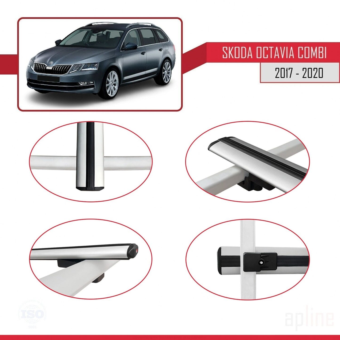 Compatible avec Skoda Octavia 3 (5E) Break Post-Facelift 2017-2020 BASIC Model Barres de Toit Railing Porte-Bagages de Voiture Gris Aluminium 2 Barres