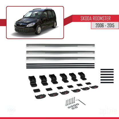 Compatible avec Skoda Roomster 2006-2015 BASIC Model Barres de Toit Railing Porte-Bagages de Voiture Gris Aluminium 3 Barres