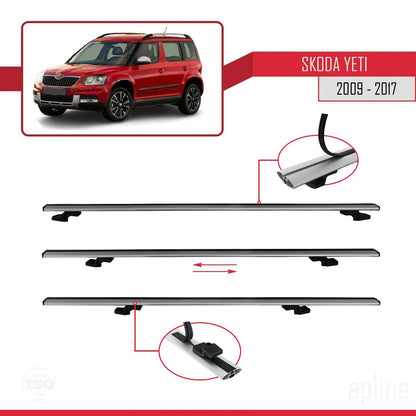 Compatible avec Skoda Yeti 2009-2017  BASIC Model Barres de Toit Railing Porte-Bagages de Voiture Gris Aluminium 2 Barres