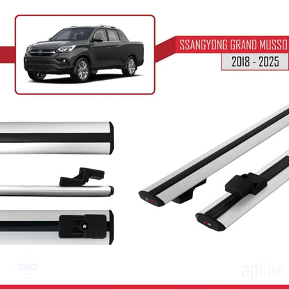 Compatible avec Ssangyong Grand Musso 2018-2025 BASIC Model Barres de Toit Railing Porte-Bagages de Voiture Gris Aluminium 2 Barres